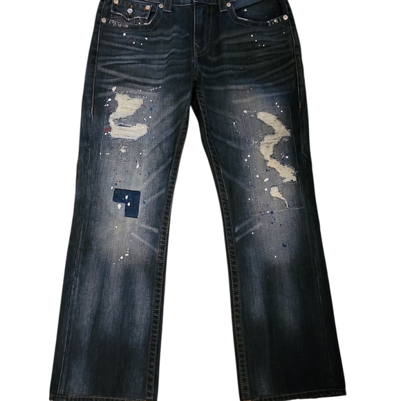True Religion Men's Blue Distressed Jeans - Picture 7 of 13
